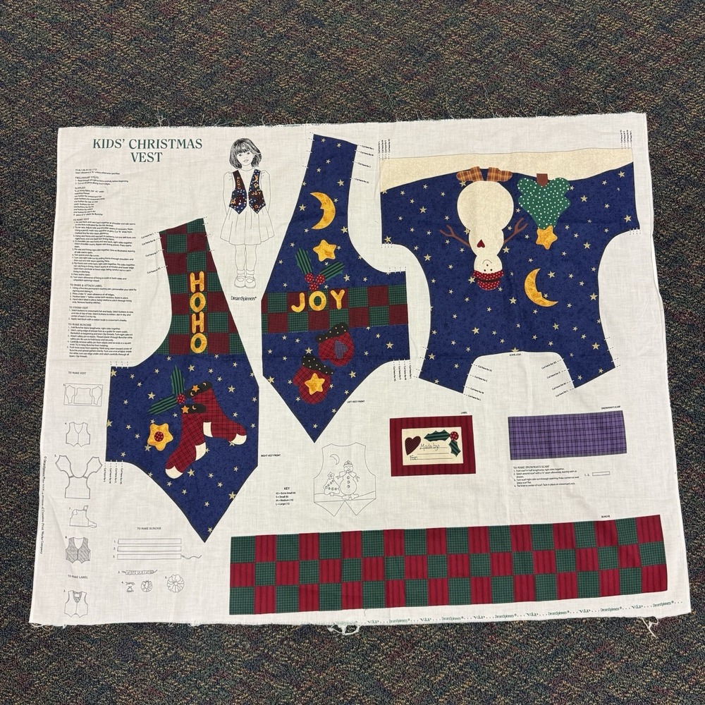 Dream Spinners Cranston Kids' Christmas Vest Fabric Panel Cut & Sew Cotton